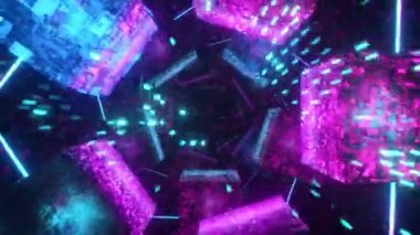 Teknolojik siber uzayda uçmak. Bilim kurgu uzay gemisi tüneli. Fütürist teknoloji, teknoloji unvanı ve geçmişi için soyut, kusursuz VJ. İnternet için hareket grafiği, hız. Kusursuz 3B döngü oluşturucu