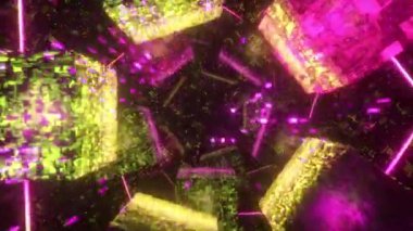 Teknolojik siber uzayda uçmak. Bilim kurgu uzay gemisi tüneli. Fütürist teknoloji, teknoloji unvanı ve geçmişi için soyut, kusursuz VJ. İnternet için hareket grafiği, hız. Kusursuz 3B döngü oluşturucu