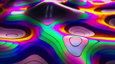 Topoğrafik harita kavramının soyut arkaplanı. Harita çizgileri. Vadiler ve dağlar. Coğrafya konsepti. Dalgalı fon. Sihirli neon ışık kıvrımlı kıvrımlı çizgi. Kusursuz döngünün 3d animasyonu