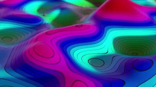 Abstract background of topographic map concept. Contour map stripes. Valleys and mountains. Geography concept. Wavy backdrop. Magic neon light curved swirl line. 3d animation of seamless loop — Stock Video