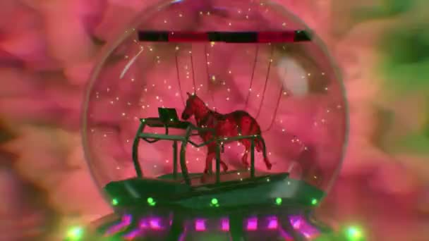 Абстрактные фантастические флюидные конные поезда на беговой дорожке в снежном котелке. Нереалистичная концепция сюрреализма и спорта. 3d анимация бесшовного цикла — стоковое видео
