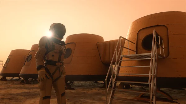 Astronaut Planet Mars Making Detour His Base Astronaut Walking Base — Stock Photo, Image