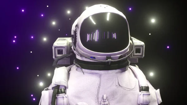 Astronaut Umgeben Von Blinkenden Neonlichtern Musik Und Nachtclubkonzept Illustration — Stockfoto