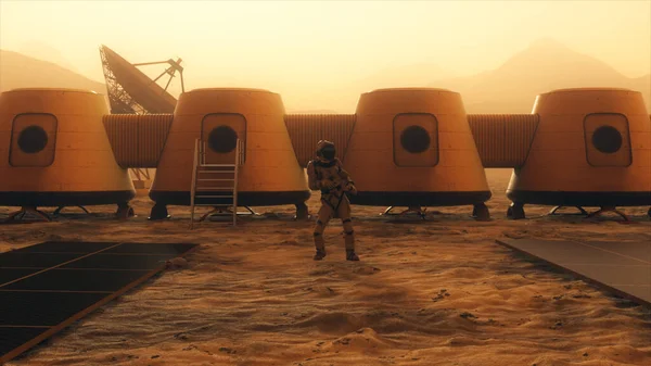 Astronaut Planet Mars Performing Dance His Base Small Dust Storm — Stock Photo, Image