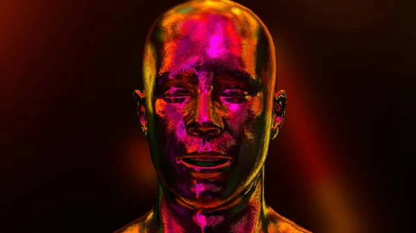Legrační Ilustrace Vrásčité Měkké Kovové Tváře Lidský Chromovaný Obličej Zmačkaný — Stock fotografie