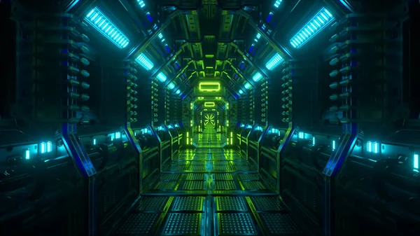 Lecący Tunelu Statku Kosmicznego Korytarzu Promu Sci Futurystyczna Abstrakcyjna Technologia — Zdjęcie stockowe