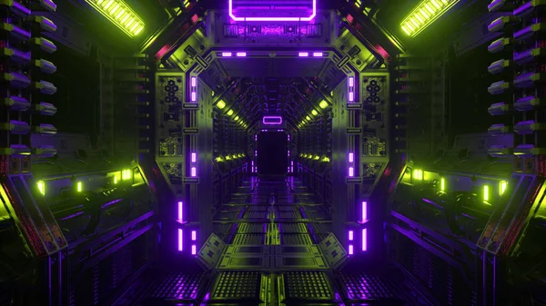 Egy Űrhajó Alagútjában Repül Egy Sci Űrsikló Folyosóján Futurisztikus Elvont — Stock Fotó