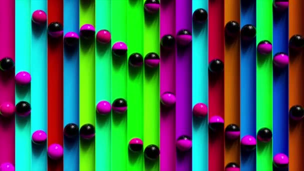 Heller, bunter Hintergrund mit rollenden Kugeln entlang der Wege. Minimalismus und Modekonzept. 3D-Animation einer nahtlosen Schleife — Stockvideo