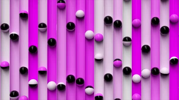 Яскравий барвистий фон з прокатними кульками вздовж доріжок. Мінімалізм і концепція моди. 3D анімація безшовної петлі — стокове відео