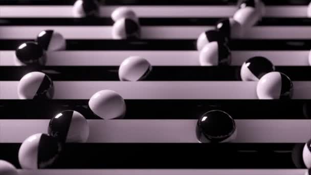 Bright colorful background with rolling balls along the paths. Plastic ball rolling in geometry deepening. 3d animation of a seamless loop — Stock Video