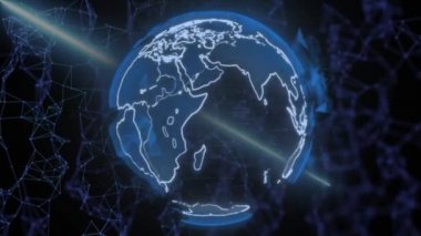 Dünya 'nın büyük verileri. Dijital bulutlar ve dönen dünya mavisi. Teknoloji ve iş konsepti. Ağ ve internet. 3d canlandırma
