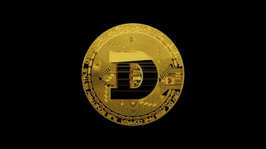 İzole edilmiş siyah arka planda bir Dogecoin. Kripto para birimi konsepti. 3d illüstrasyon