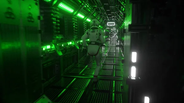 Űrhajós Átfut Egy Alagúton Űrkapu Másik Fülkéjébe Űrhajó Technológia Koncepció — Stock Fotó
