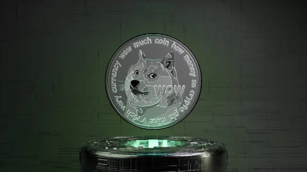 Dogecoin Een Futuristische Toekomstige Kamer Met Neon Verlichting Cryptogeld Concept — Stockfoto