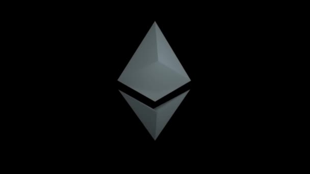 Ethereum rotierendes Symbol auf schwarzem Hintergrund. 3D-Animation der nahtlosen Schleife — Stockvideo