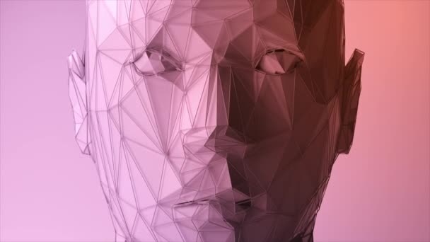 Abstraktes polygonales menschliches Gesicht, Konzept der künstlichen Intelligenz. 3D-Animation der nahtlosen Schleife — Stockvideo