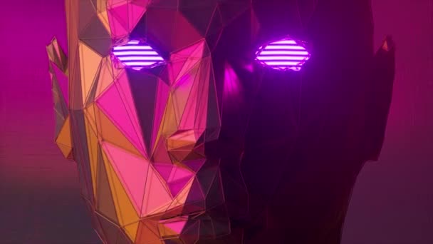 Cara humana poligonal abstracta, concepto de inteligencia artificial. animación 3d de bucle sin costura — Vídeos de Stock