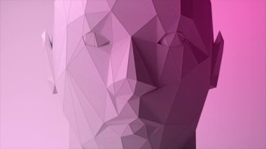 Çokgen dijital insan yüzü oluşturur. Çokgenleri ve kaliteyi arttırın. Kusursuz döngü 3d canlandırması