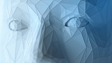 Çokgen dijital insan yüzü oluşturur. Çokgenleri ve kaliteyi arttırın. 3d illüstrasyon