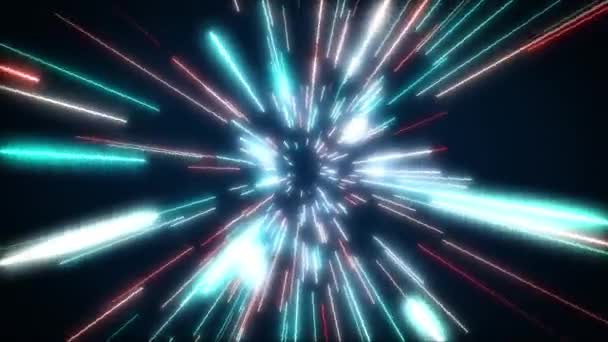 Hyperspace Sprung in den Weltraum. Die Lichtgeschwindigkeit. Licht von den vorbeiziehenden Sternen. 3D-Animation einer nahtlosen Schleife. — Stockvideo