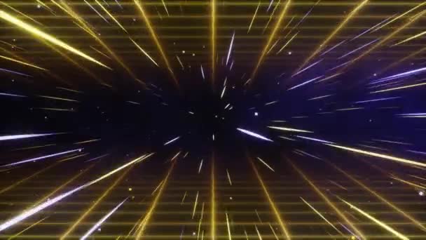 Hyperspace sprong in de ruimte met een raster. De snelheid van het licht. Licht van de voorbijgaande sterren. 3d animatie van een naadloze lus. — Stockvideo