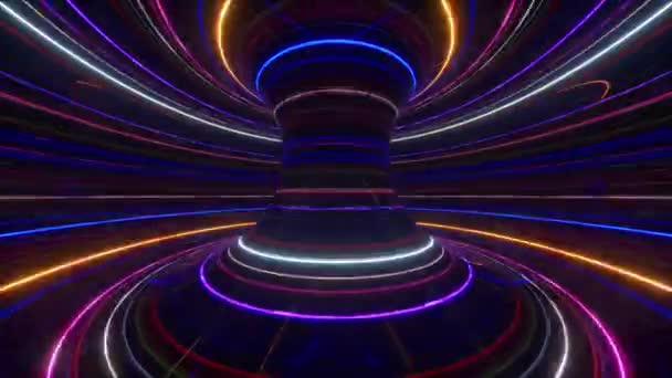 Abstract futuristische neon achtergrond met draaiende gloeiende lijnen, lichtsnelheid, ultraviolette stralen, gedraaide elektromagnetische vortex. — Stockvideo