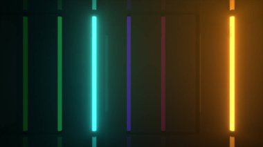 Neon halojen gökkuşağı çok renkli lambalar fütüristik parlak yansımalarla parıldıyor.