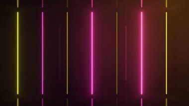 Neon halojen gökkuşağı sarı lambalar fütürist parlak yansımalarla parıldıyor. 3d illüstrasyon