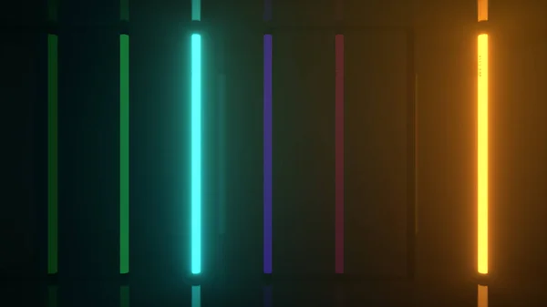 ネオンハロゲン虹多色のランプが未来的な明るい反射で輝きます3Dイラスト — ストック写真