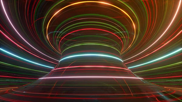 Fondo Neón Futurista Abstracto Con Líneas Brillantes Giratorias Velocidad Luz — Foto de Stock