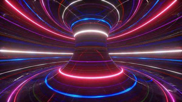Fondo Neón Futurista Abstracto Con Líneas Brillantes Giratorias Velocidad Luz — Foto de Stock