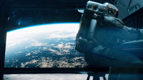 Astranaut Μια Διαστημική Στολή Παίζει Πιάνο Ένα Διαστημόπλοιο Θέα Τον — Φωτογραφία Αρχείου