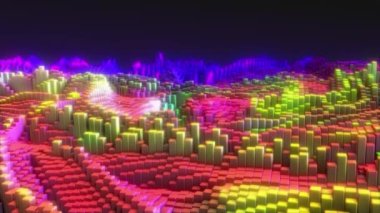 Rastgele hareket eden soyut renkli kübik yüzey. Bilgisayar destekli arka plan. 3d canlandırma