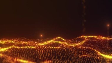 Altın Parlayan Sihirli Işık. Parlak altın tozlu parçacıklar siyah arka planda parlıyor. Doğum günü, yıldönümü, yeni yıl, etkinlik, Noel, festival, Diwali.