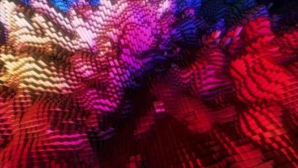 불규칙하게 움직 이는 다채 로운 입방체를 만들라. 컴퓨터가 배경을 만들었지. 3d 애니메이션 — 비디오