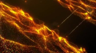 Altın Parlayan Sihirli Işık. Parlak altın tozlu parçacıklar siyah arka planda parlıyor. Doğum günü, yıldönümü, yeni yıl, etkinlik, Noel, festival, Diwali.