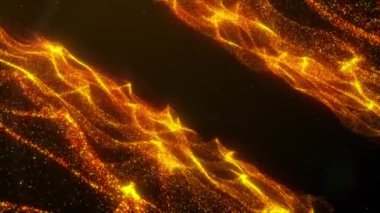 Altın Parlayan Sihirli Işık. Parlak altın tozlu parçacıklar siyah arka planda parlıyor. Doğum günü, yıldönümü, yeni yıl, etkinlik, Noel, festival, Diwali.