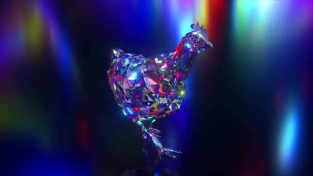 Collection of diamond animals. Running chicken. Nature and animals concept. 3d animation of a seamless loop. Low poly — Stock Video