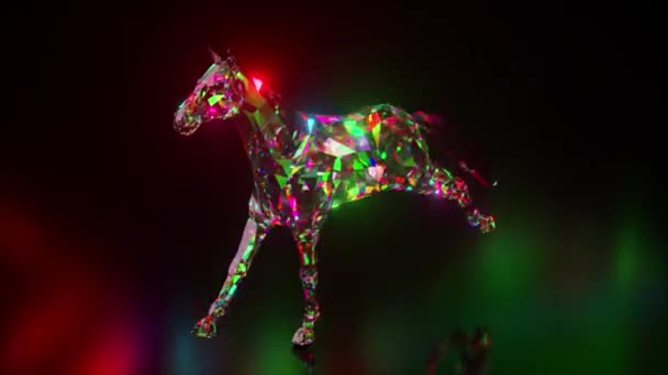 Colección de animales diamantados. Caballo corriendo. Concepto naturaleza y animales. animación 3d de un bucle sin fisuras. Polietileno bajo — Vídeos de Stock