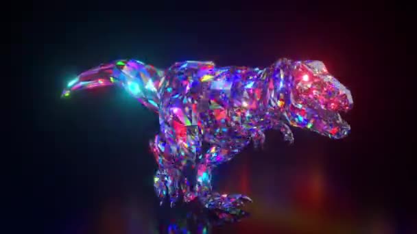 Collection of diamond animals. Walking dinosaur. Nature and animals concept. 3d animation of a seamless loop. Low poly — Stock Video