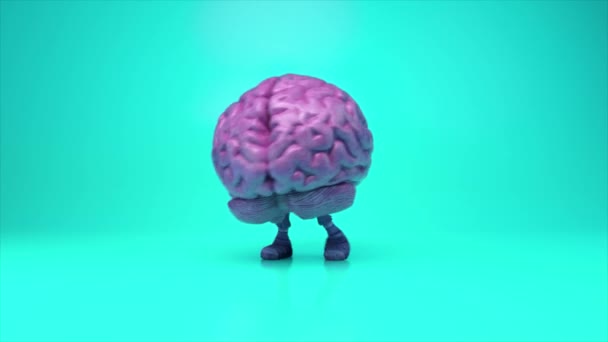 Dancing brain on a colorful turquoise background. Artificial intelligence concept. 3d animation of a seamless loop — Stock Video