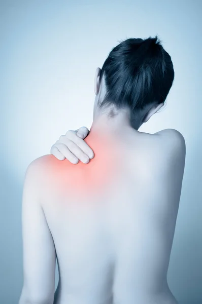背痛的女人 — 图库照片