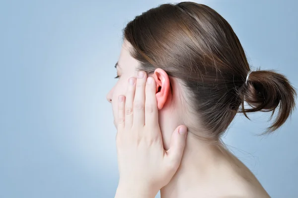 Woman with ear inflammation — Stock Photo, Image