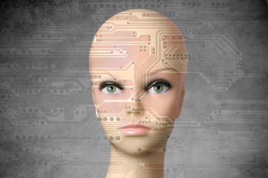 İnsan gözü ile kadın robot baş