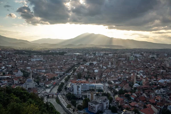 Panorama Del Centro Della Città Prizren Kosovo Con Minareti Moschee — Foto Stock