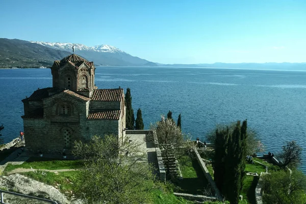 Monasterio Saint Naum Por Tarde Sobre Lago Ohrid Parte Sur — Foto de Stock