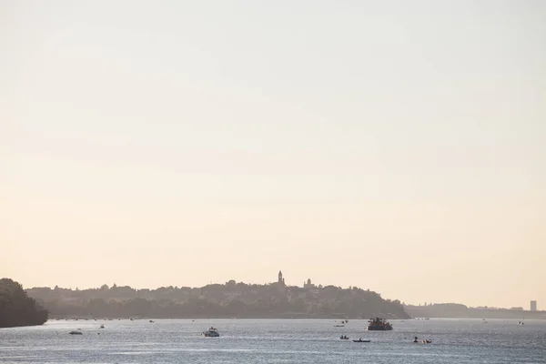 Panorama Zemunu Jeho Gardos Věží Vidět Centra Bělehradu Dunaje Nebo — Stock fotografie
