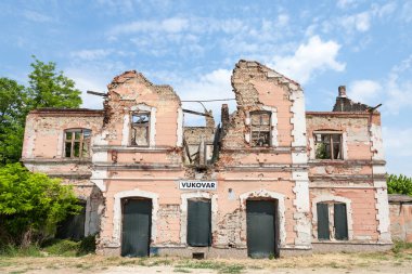 Vukovar train station, heavily ruined and damaged following the Serbia Croatia war. The city became one of the centers of the 1991-1995 conflict heavily destroying local infrastructure due to shelling and bullet shooting