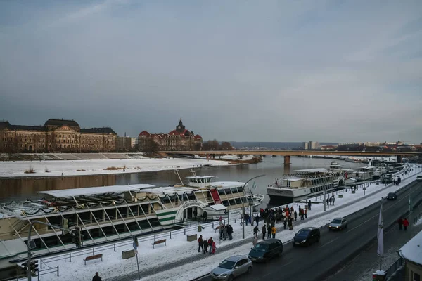 Dresden Almanya Aralik 2012 Dresden Terrassenufer Panoraması Kışın Gün Batımında — Stok fotoğraf