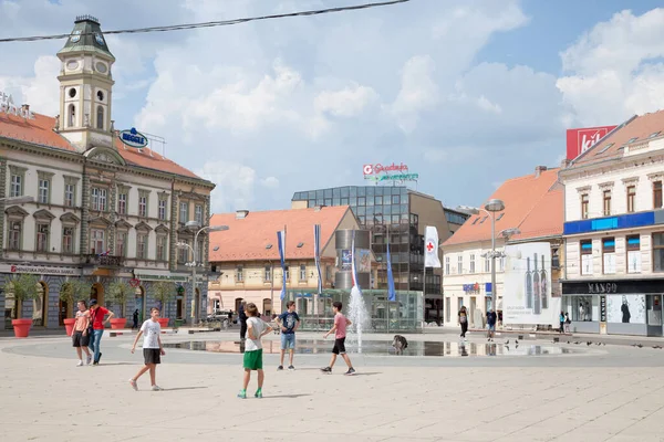 Osijek Croatia May 2018 Children Playing Football Trg Ante Starcevica — Stock Photo, Image